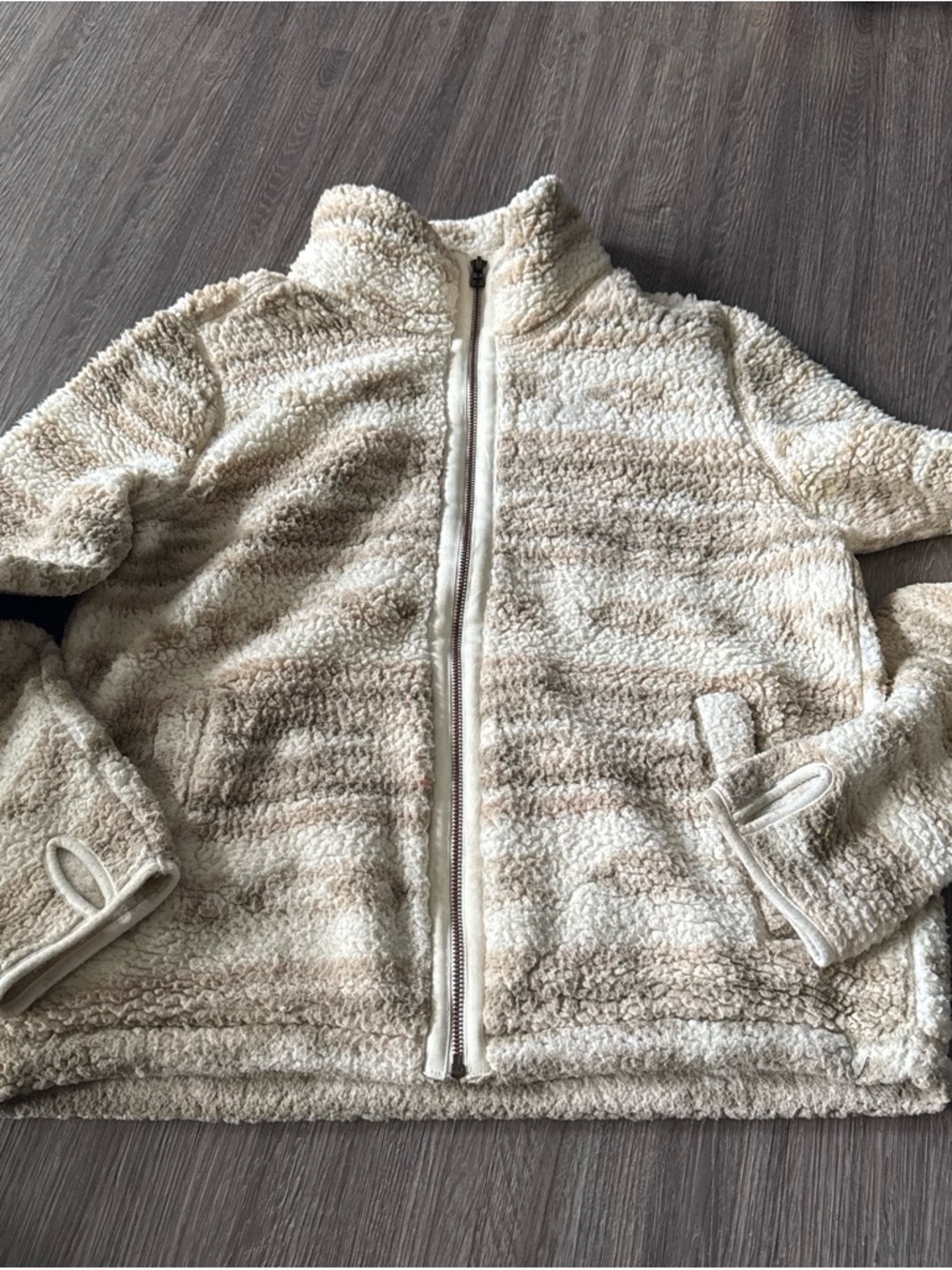 Old Navy Cream Sherpa Jacket with Tan Trim